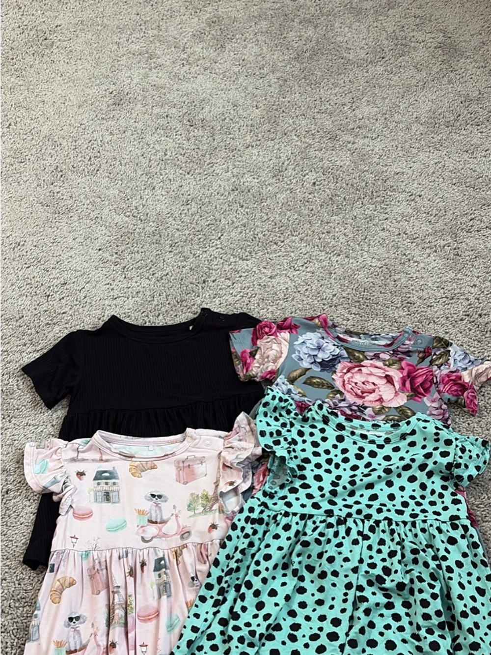 Posh Peanut Girls Mixed Print Dress Bundle - Black, Pink, Aqua, Floral